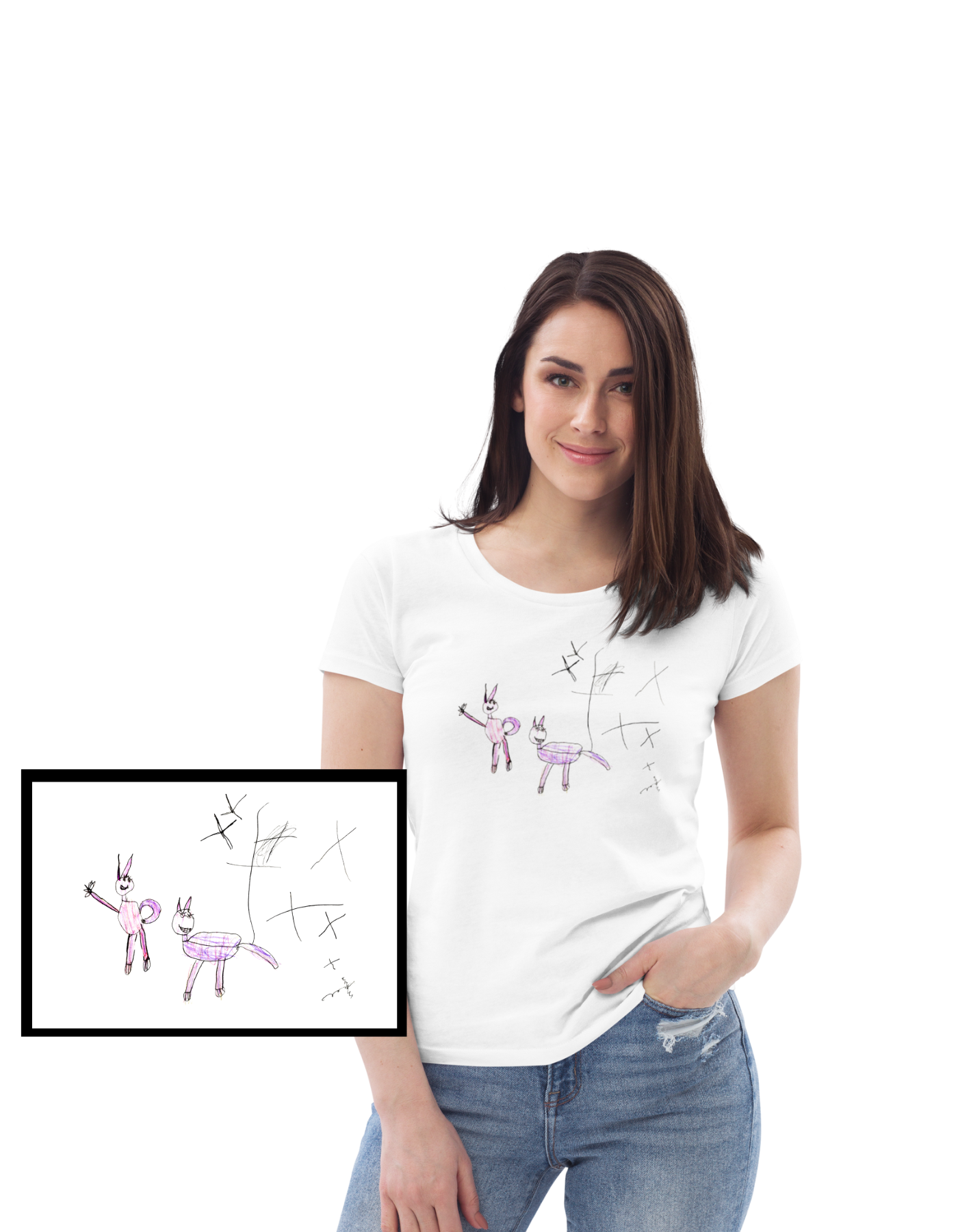 Women T-shirt with children drawing