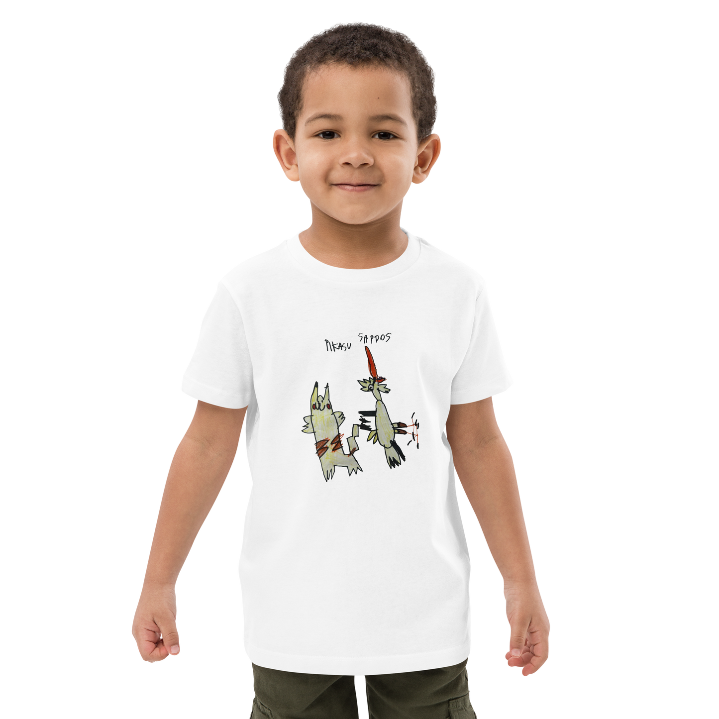 Kid's organic cotton T-shirt with children drawing