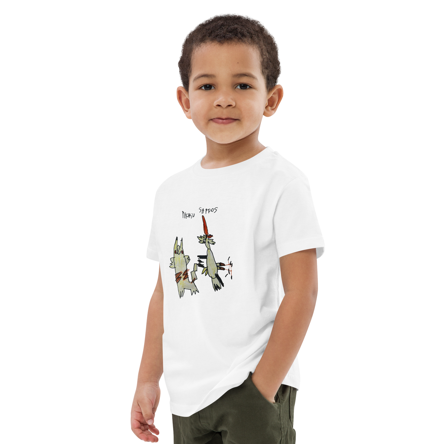 Kid's organic cotton T-shirt with children drawing