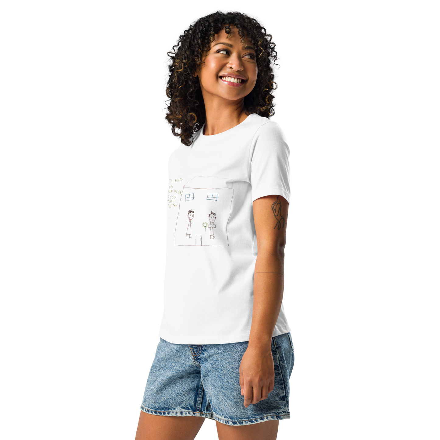 Women T-shirt with children drawing